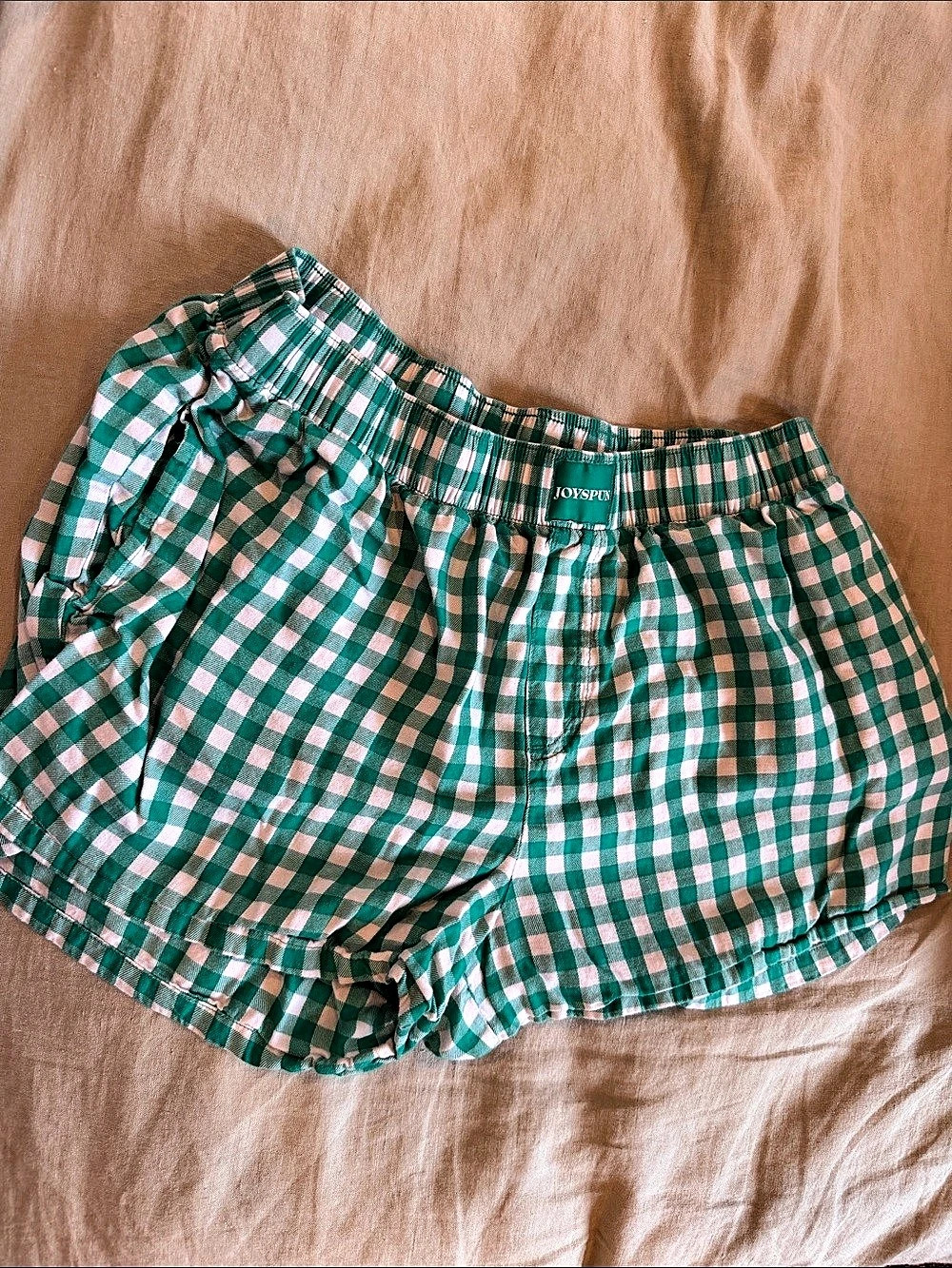 Joyspun Women's Woven Pajama Boxer Shorts Green & White